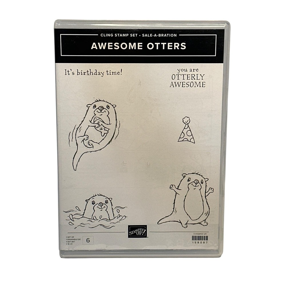 Stampin Up Awesome Otters Cling Stamp Set Red Rubber Birthday Animals 158087 6pc